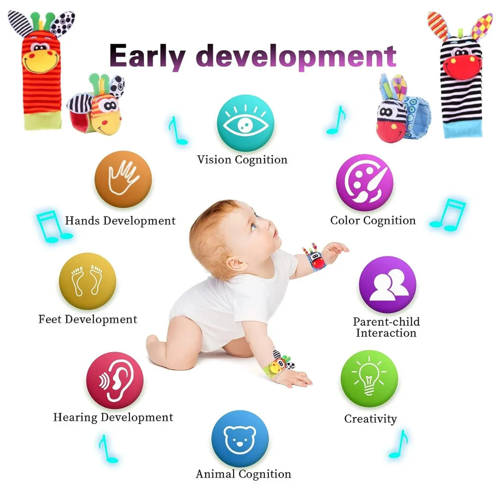Early Educational Development, Wrist Rattle Socks, 0–12 Month Girl Boy Learning Toy Adorable Sensory Gifts for Kids