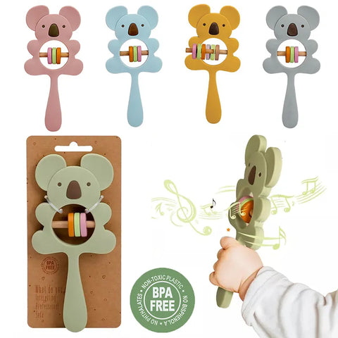 One item of food-grade chewable baby toys for infants Koala Elephant Handbells with Silicone Teether, Rattles, and BPA-Free Rodents for Teething Necklace